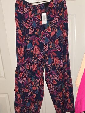 torrid Navy Wide-Leg Pants with Pink & Orange Floral Print